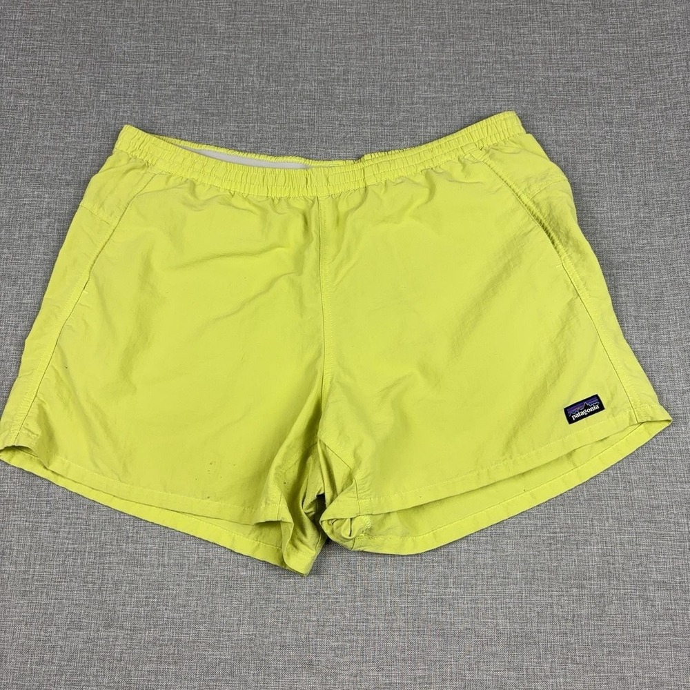 Patagonia Baggies Shorts Womens L Neon Yellow Green 5" Hiking Swim Nylon